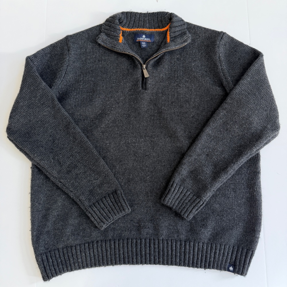 Rainforest‎ Knitted Wool Blend 1/4 Zip Up Charcoal Gray Sweater Size XL